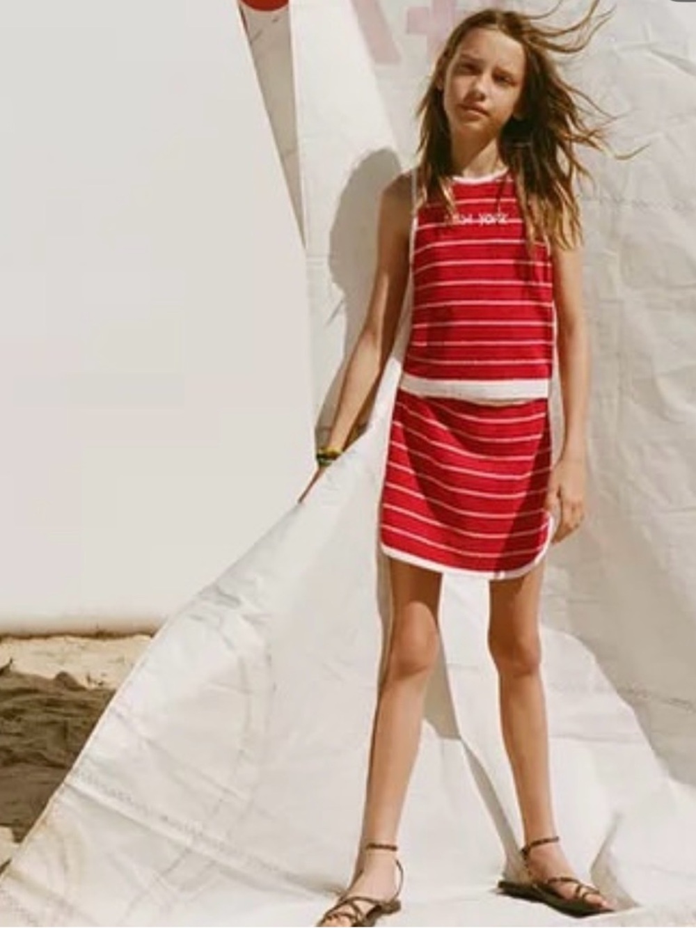 Zara Girl New Terry Cloth Skirt in Red Striped NWT